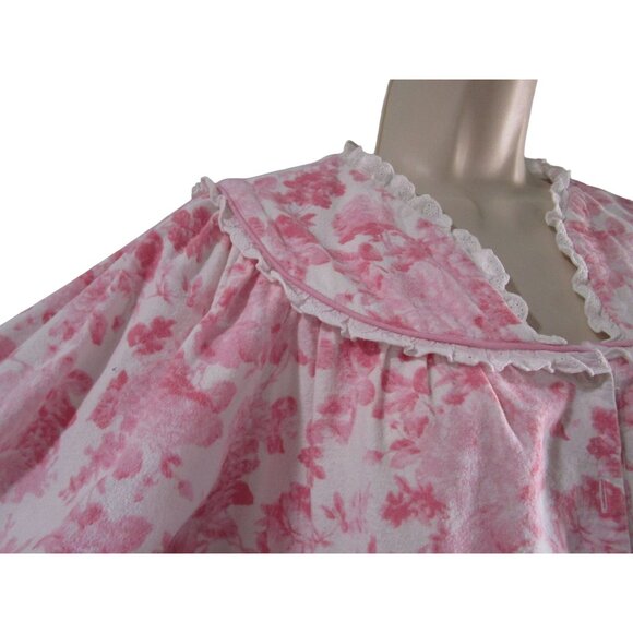 Modest Flannel Nightgown Pink Rose National Ladies M Missing Button Vintage GUC - Picture 6 of 13